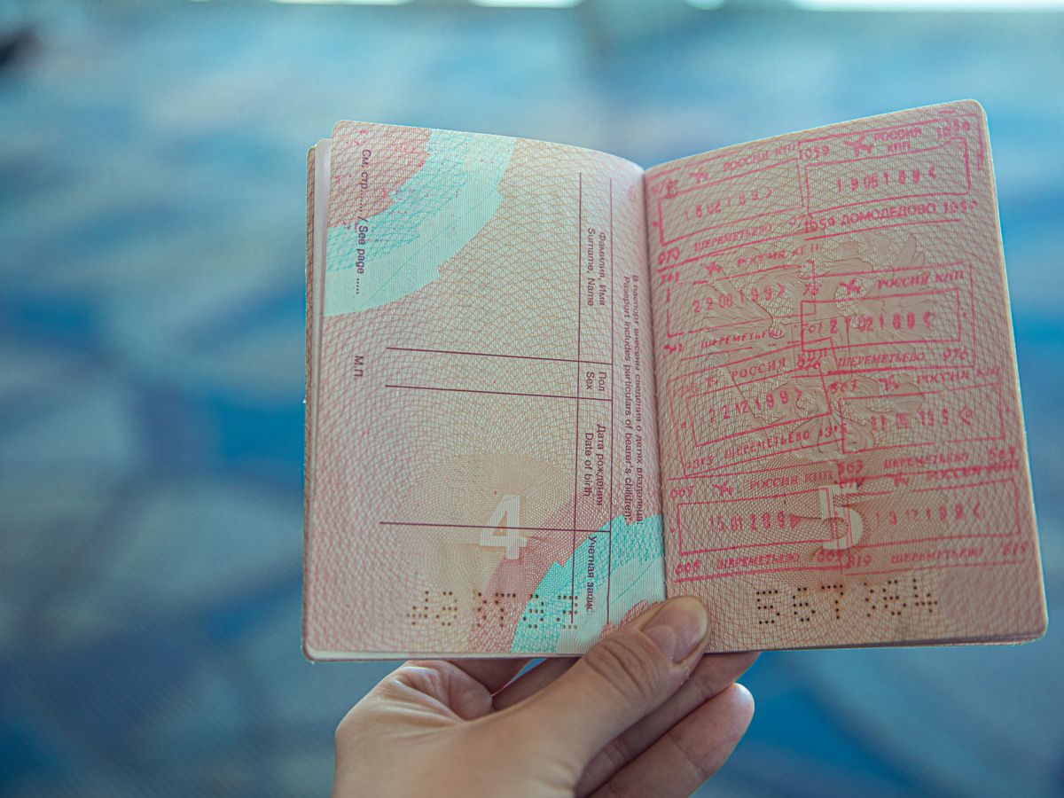 Close-up of a stamped passport page